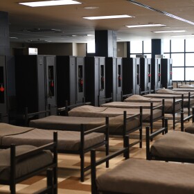 A basic military training dorm at Joint Base San Antonio-Lackland, Texas, April 20, 2021.