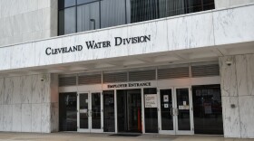 The exterior of the Carl B. Stokes Public Utilities building, a city government office building in downtown Cleveland. 