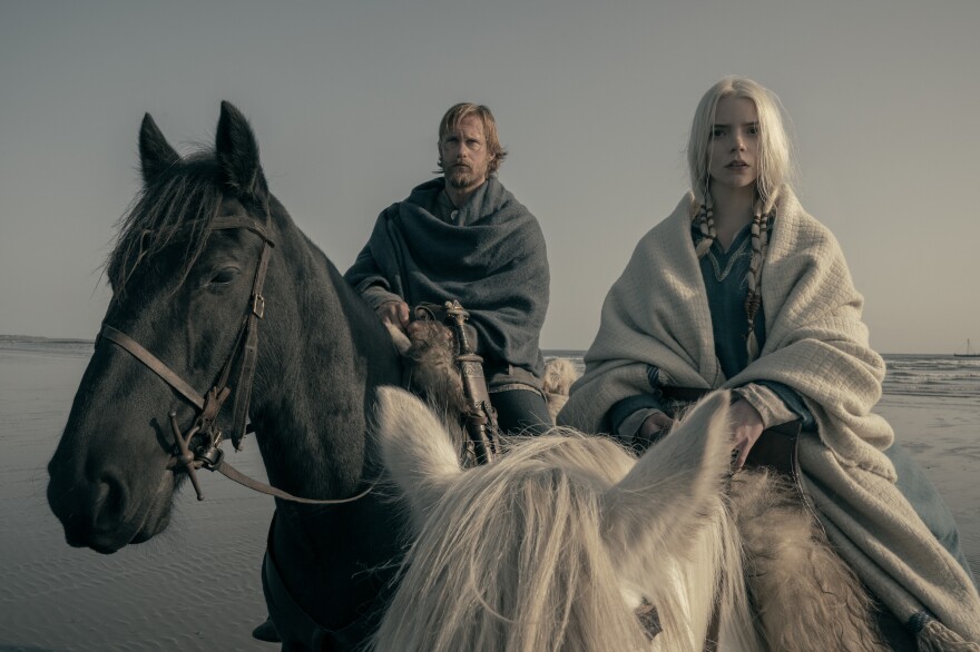Alexander Skarsgård stars as Amleth and Anya Taylor-Joy as Olga in director Robert Eggers' Viking epic <em>The Northman</em>.