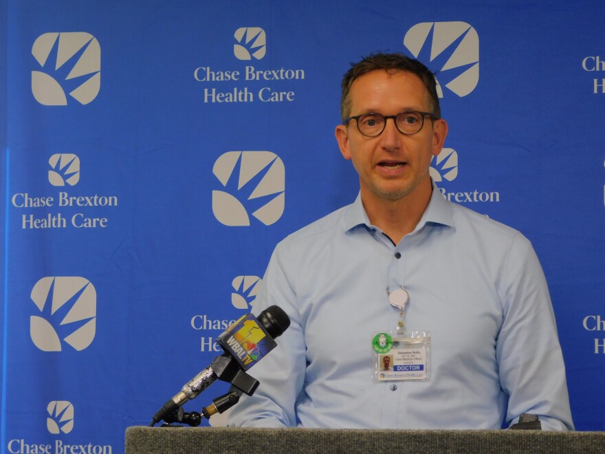Chase Brexton’s Chief Medical Officer Dr. Sebastian Ruhs discusses the health system's status as a Federally Qualified Health Center on Oct. 16, 2025 at Chase Brexton’s Glen Burnie Center in Glen Burnie, Md.
