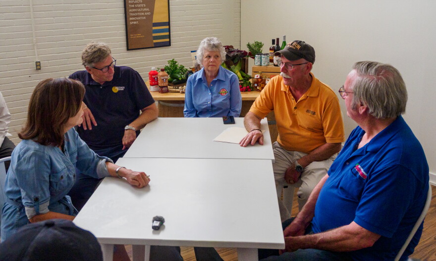 Farm owners speak with Governor Kathy Hochul at a roundtable at the New York State Fair.