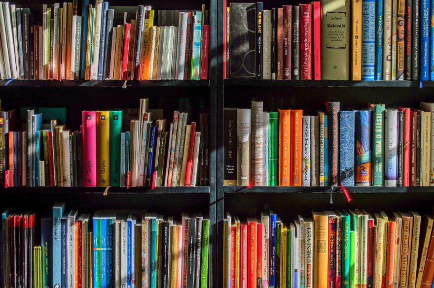 Shelves of books.