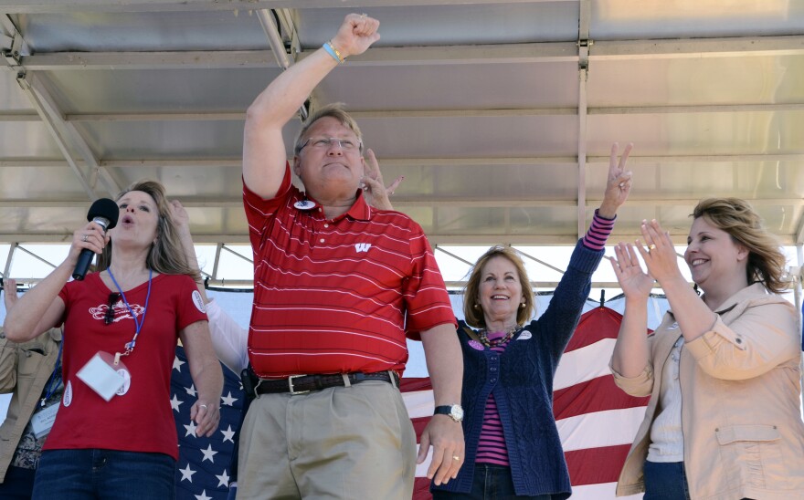 Wisconsin state Sen. Van Wanggaard (center) attends an event at Gorney Park in Caledonia, Wis., in 2012.