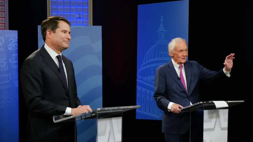 From left, challenger Seth Moulton (D-Salem) and incumbent Ed Markey (D-MA)