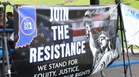 The pagoda shelter at Garfield Park Art Center was filled with people socializing, eating and listening to music.