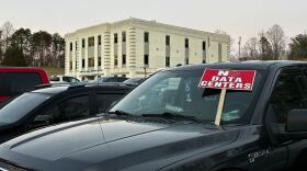 A sign on a car in Stokes County opposing data centers.