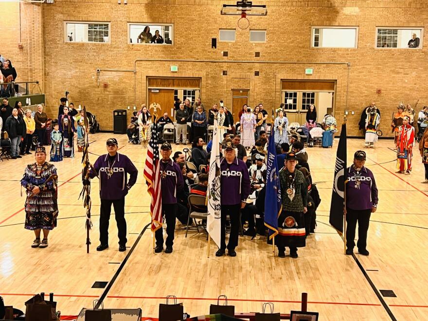 The powwow circle was opened and began with a honoring of veterans and a prayer for the new year.