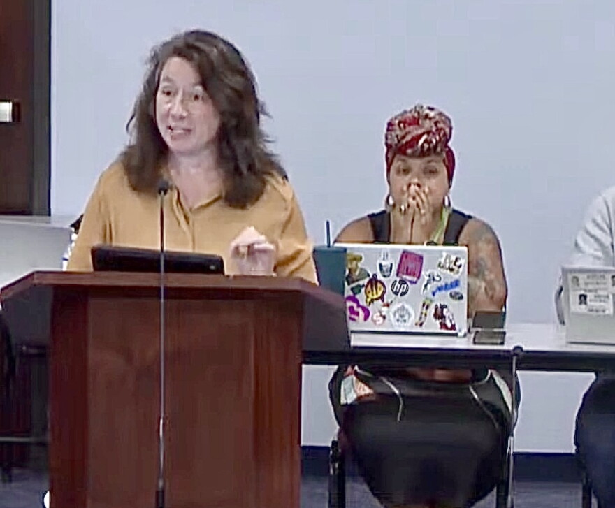 Pine View School teacher Elizabeth Ballard addresses the Sarasota County School Board during its March 5, 2024, meeting.