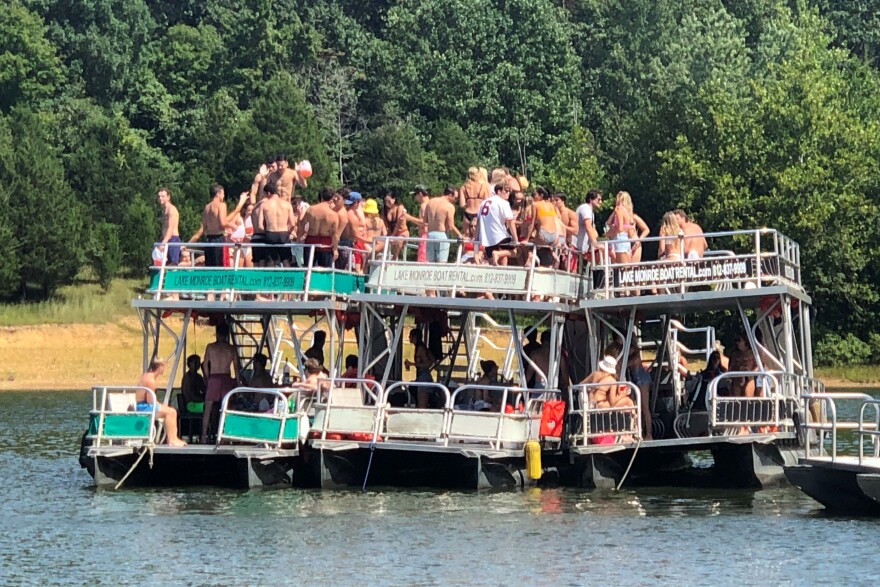 Dozens of students packed rental pontoon boats on Lake Monroe on September 4th, 2020.