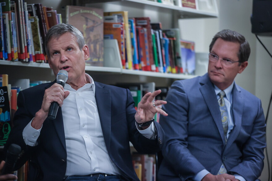 Tennessee Gov. Bill Lee spoke on a panel aimed to promote his new school-voucher proposal at New Hope Christian Academy in Frayser Dec. 13.
