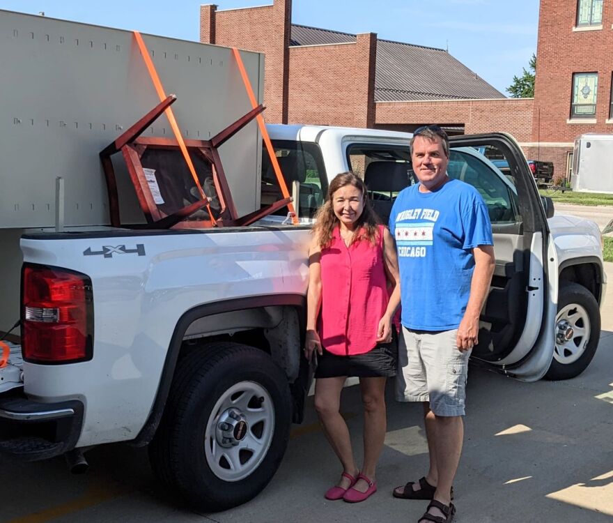  Julia Albarracin and Ben Green delivering furniture to the welcoming center in Beardstown on August 3, 2022. The McDonough/Schuyler County Health Department donated the furniture.