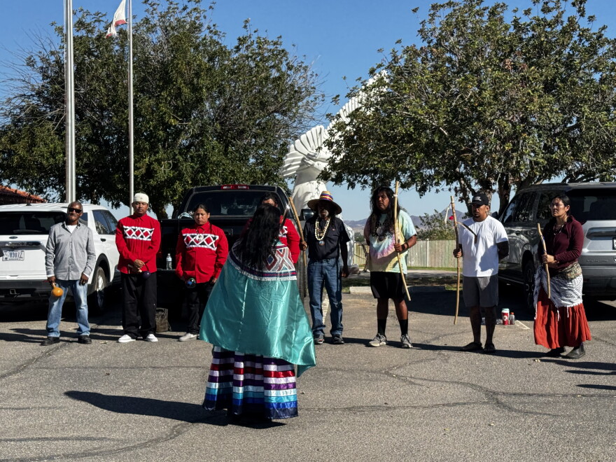 Tribal member blessing and giving words to Hualapai runners.