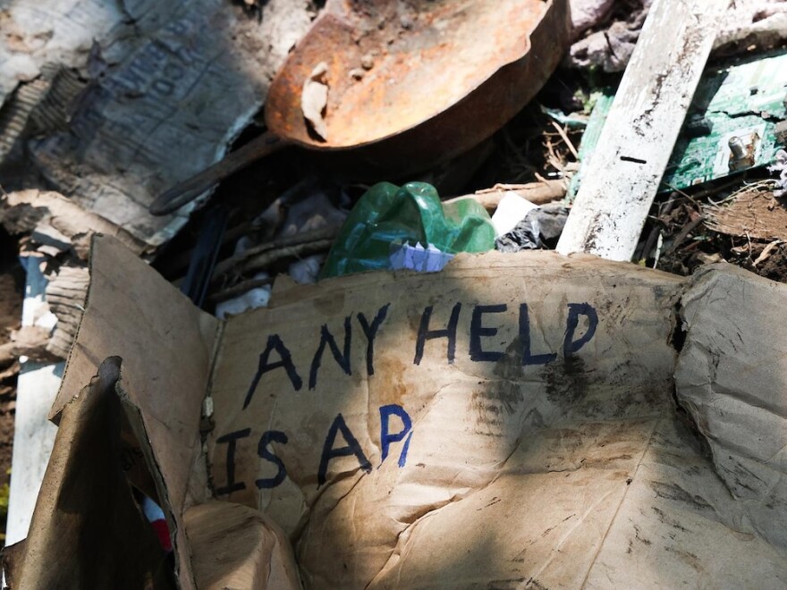 A partially written sign left behind at a homeless encampment that was cleared in September 2025 as part of Operation SAFE.
