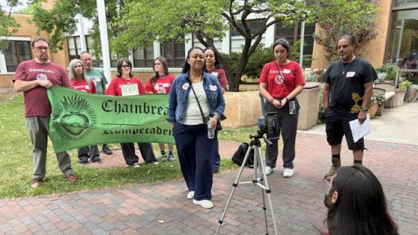 Camerina Terto speaks during a Facebook livestream by Chainbreaker Collective about the experience of living with her family who was displaced from the Sangre de Cristo apartment complex by a fire. The workers' rights collective held a news conference in advance of Wednesday's City Council meeting advocating for the creation of a city eviction prevention fund.