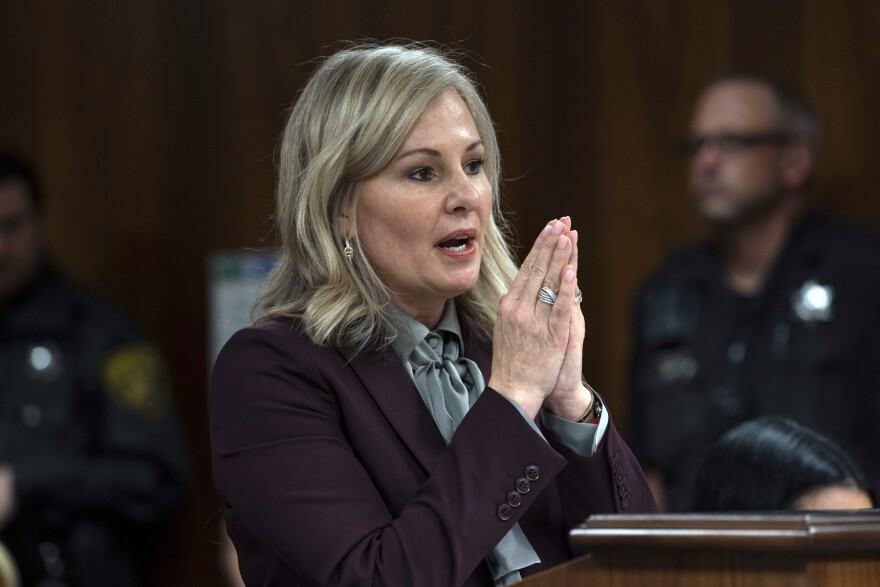 Oakland County Prosecutor Karen McDonald implores Oakland County Judge Kwame Rowe to sentence the Oxford High School shooter to life without parole during closing statements on Friday, Aug. 18, 2023, in Pontiac, Mich. Last week, McDonald announced she founded a non-profit focused on preventing gun violence through public education efforts.