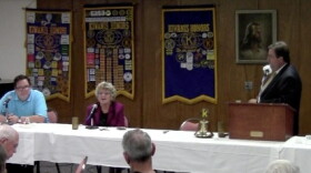Phillip Oyler and Jeannie Cue discuss the issues with KWGS' John Durkee at the 1st United Methodist Church in downtown Tulsa, hosted by the Downtown Tulsa Kiwanis Club.