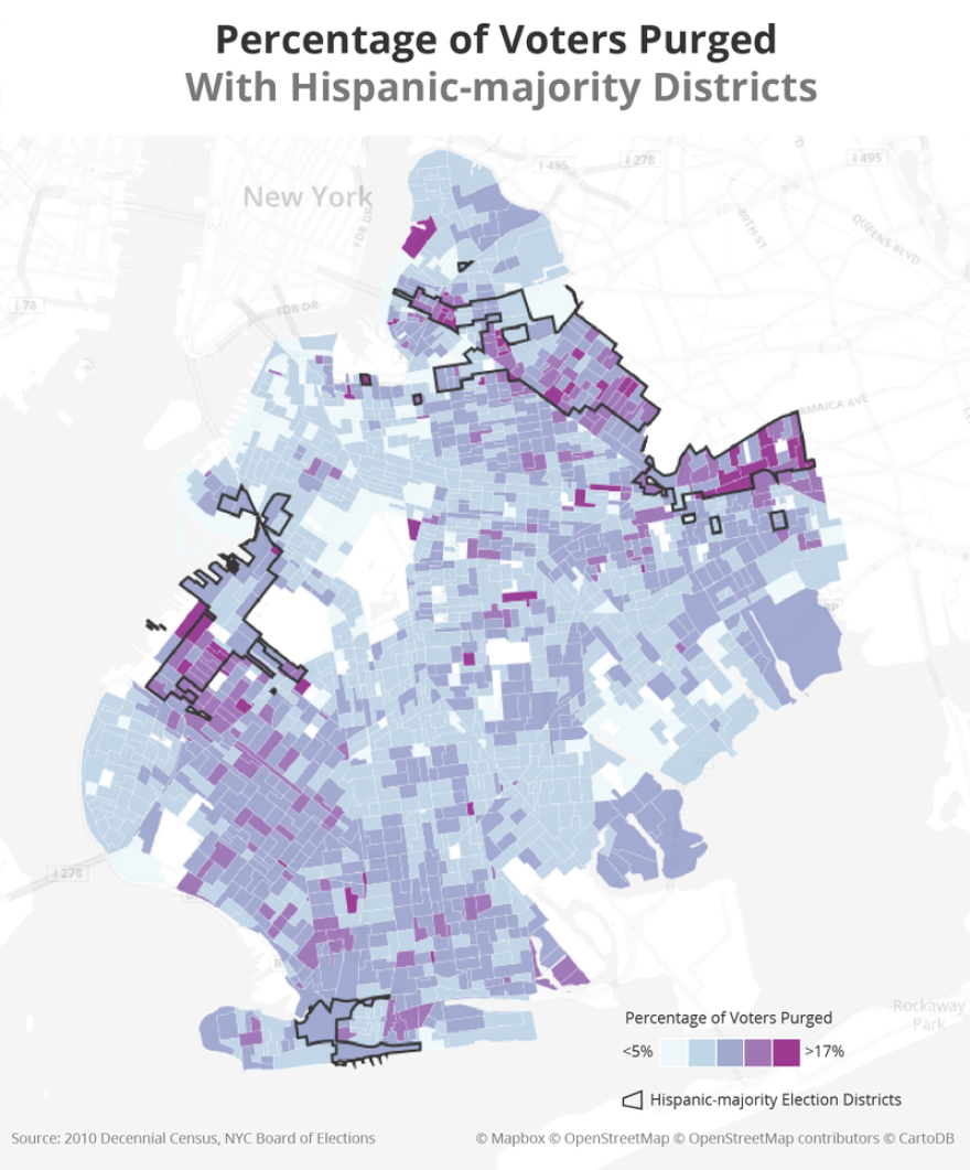 Percentage of voters dropped from the rolls in majority-Hispanic districts.