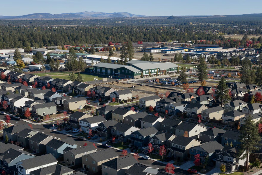 Silver Rail Elementary School, top center, is seen in Bend, Ore., on Oct. 16, 2026.
