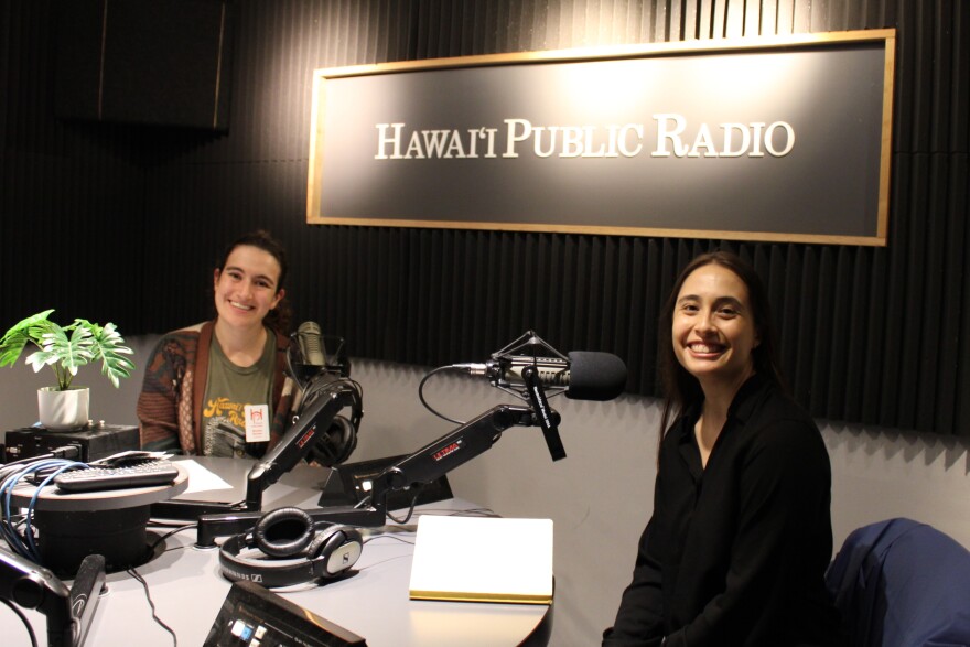 HPR's Maddie Bender, left, with ACLU Hawaiʻi Immigrants' Rights Attorney, Leilani Stacy, left. (April 20, 2026)