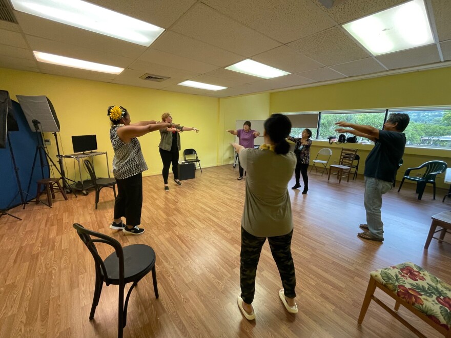 Community members perform alongside PlayBuilders professional actors for productions. Earlier this year, PlayBuilders partnered with Manoa Valley Theatre and provided caregivers free acting lessons.