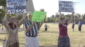 About 30 protesters gathered in Michigan City’s Pullman Park to oppose NIPSCO’s plans to raise their rates while allowing industrial customers to access lower market prices.