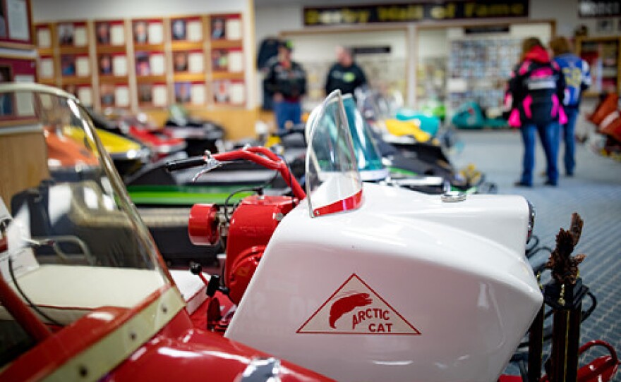 A vintage Arctic Cat snowmobile at the World Championship Derby Complex in Eagle River.