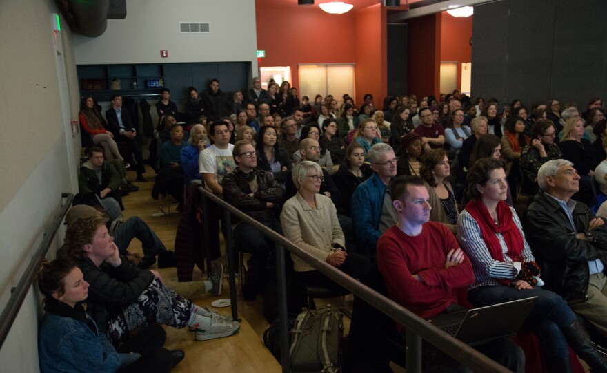 Audience members at the 'StoryCorps' listening party in New Holly on Feb 4., 2016.
