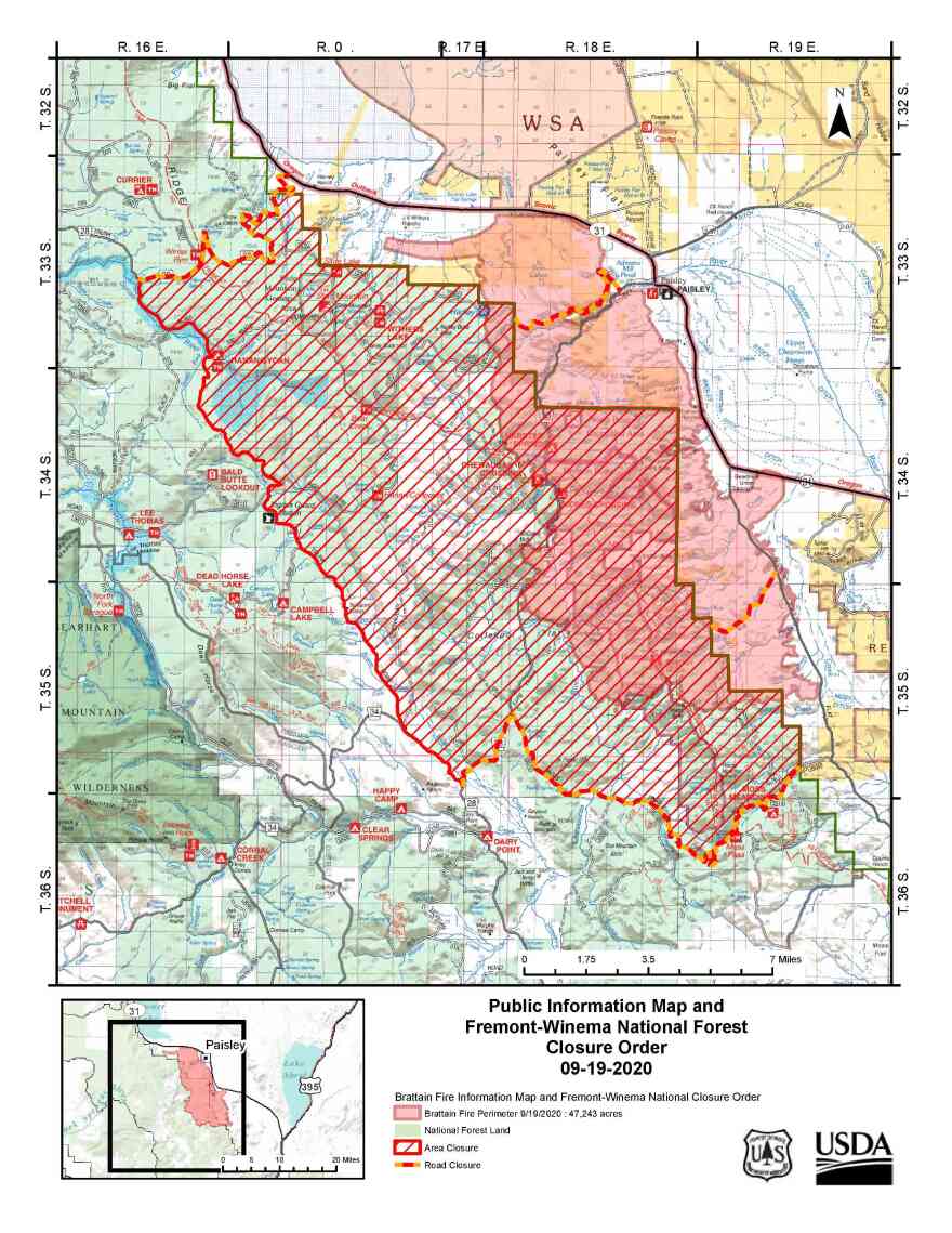 A map of the Brattain Fire as of Saturday, Sept. 19