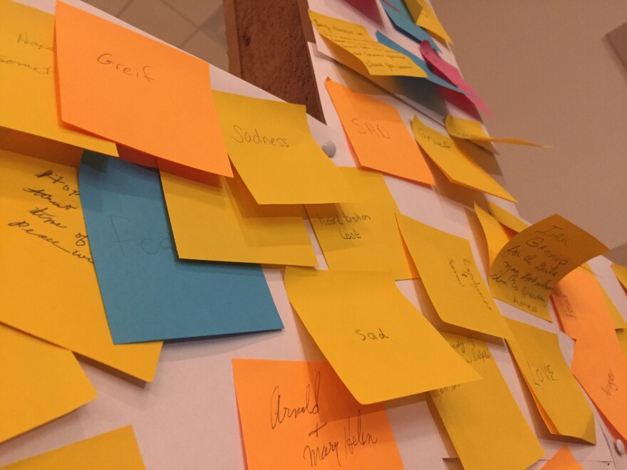 Post-its at the Delphi United Methodist Church are a testament to a community's grief and disbelief