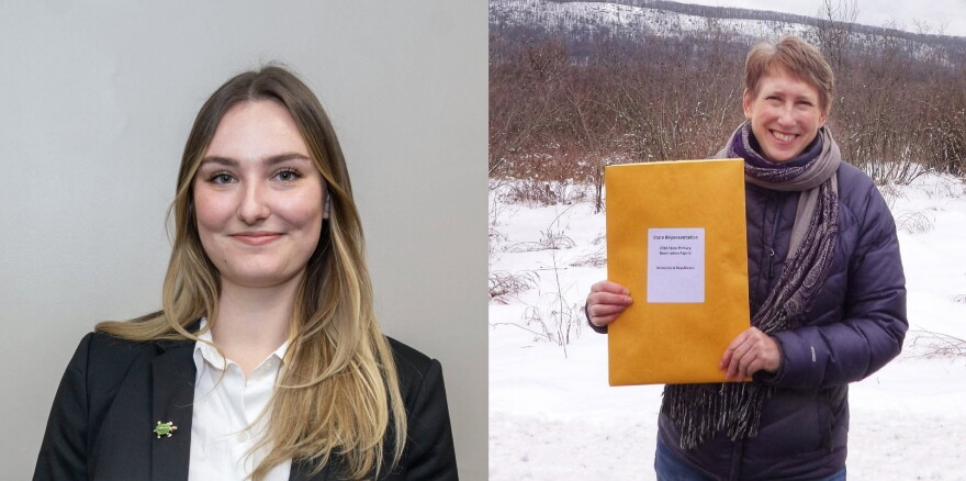 (From left to right) Corinne Coryat and Lora Wondolowski, both Democratic candidates looking to represent the 1st Franklin district, months after it was vacated by former State Rep. Natalie Blais.