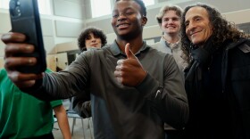 Jackson Brandon, a junior at Christian Brothers College High School, takes a selfie with Grammy Award-winning saxophonist Kenny “G” Gorelick on Wednesday, Dec. 3, 2025, at the school in Town and Country. Gorelick, in town to perform that night at The Factory, stopped by the school to donate a signed soprano saxophone for a fundraiser and offer advice to budding student musicians. "The main thing I wanted to get across to them was that it takes a long time to get really good at something," the 69-year-old said. "It's worth it if it's what you really want to do."