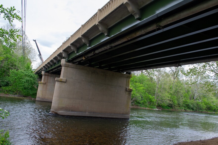 The ductile iron water line being repaired runs along the south side of the bridge over the public boat launch. A sewer line runs along the north side.