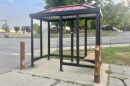 All the panels except one are missing from the CityLink bus stop in front of the UAW Senior Center in Pekin.