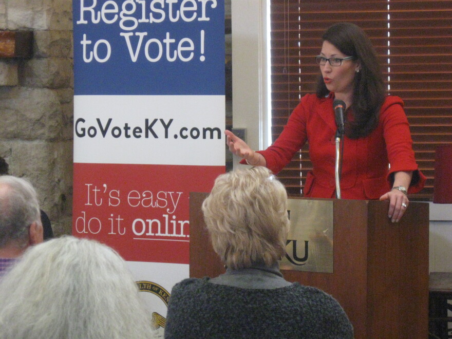 Kentucky Secretary of State Alison Lundergan Grimes speaks at a voter registration event at WKU on Feb. 2, 2017.