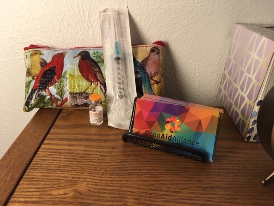 Naloxone, the anti-overdose drug for opiods, and a needle at Missoula’s Open Aid Alliance, which operates a needle exchange and other health services.