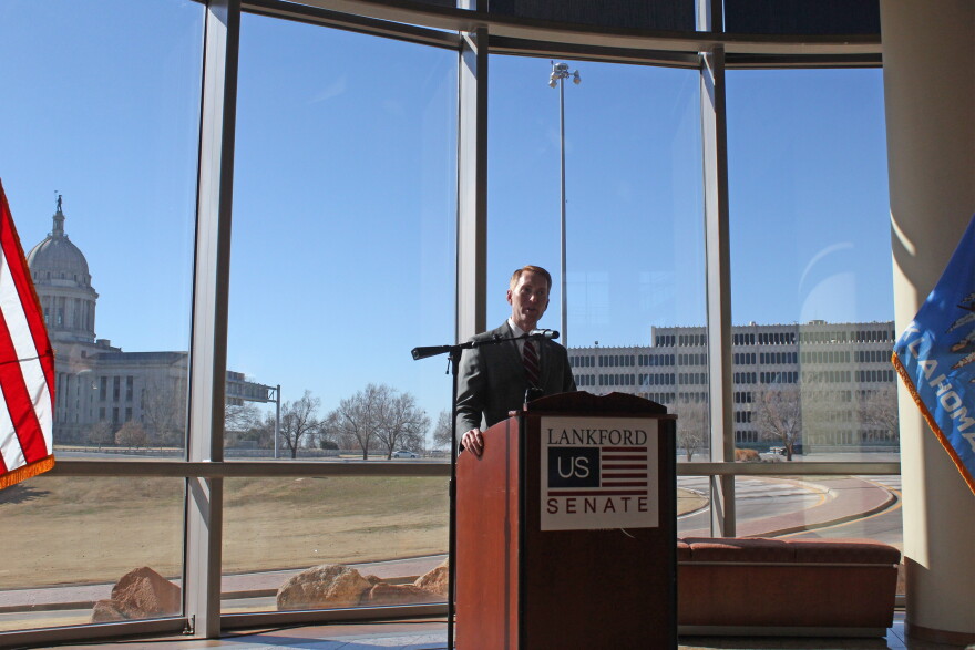 U.S. Rep. James Lankford (R-Okla.) announces his Senate candidacy at the Oklahoma History Center on Monday.