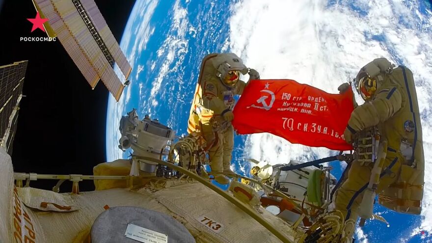 Cosmonauts unfurled a Soviet-era victory banner on a recent space walk. The banner, which is used to mark "Victory Day" in Russia, has also been used frequently by Russian forces in Ukraine.