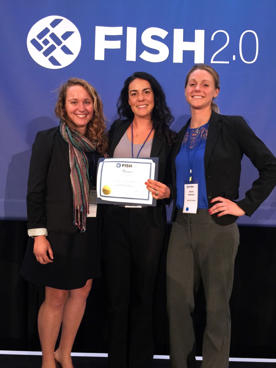 The Salty Girl Seafood team won $5,000 in prize money at the Fish 2.0 competition. They are (from left) Gina Auriemma, who handles marketing for the firm, and co-founders Norah Eddy and Laura Johnson.