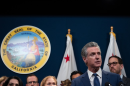 Gov. Gavin Newsom during a press conference at the Capitol Annex Swing Space in Sacramento on Aug. 21, 2025.