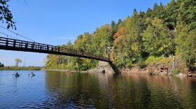 The suspension bridge at Black River Harbor is part of the North Country Scenic Trail.