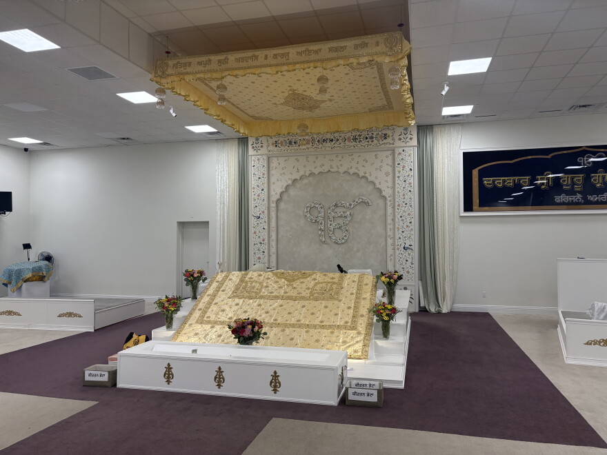 A place of worship and prayer is shown at the Fresno Gurdwara.