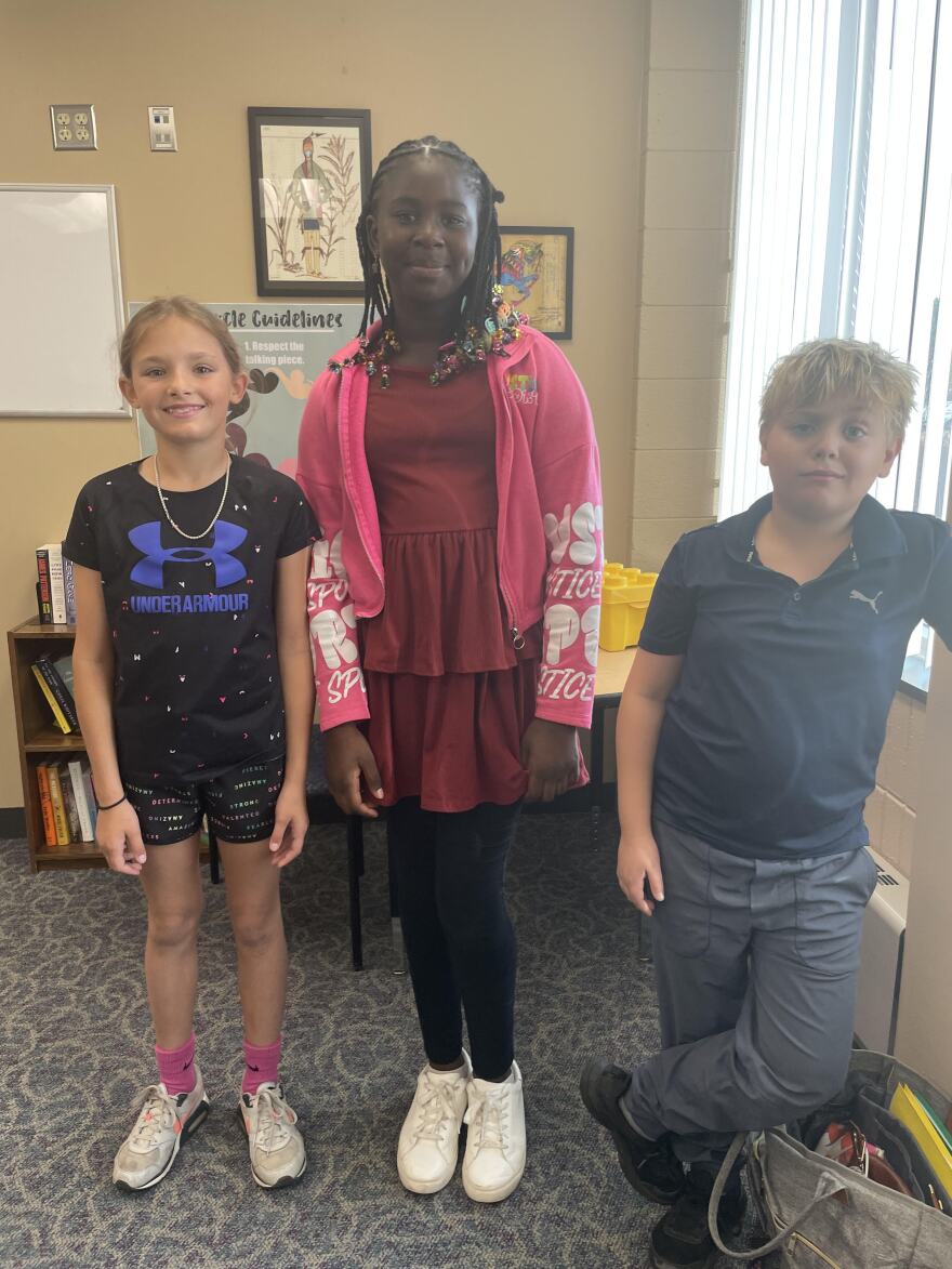 Student reporters from Oak Grove Elementary School in Bloomington pose after recording their report for Nov. 5, 2024.