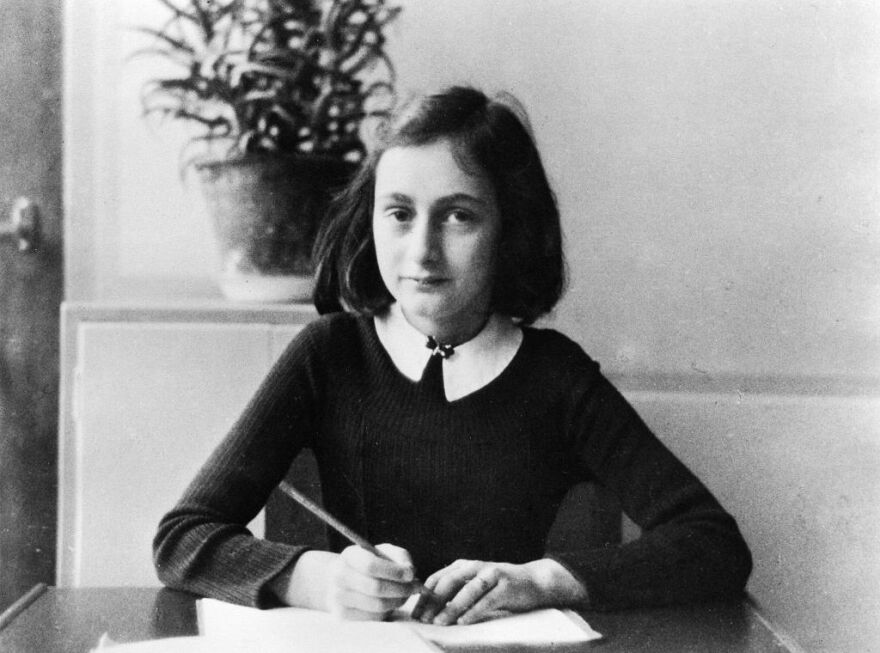 Anne Frank doing her homework in 1941.