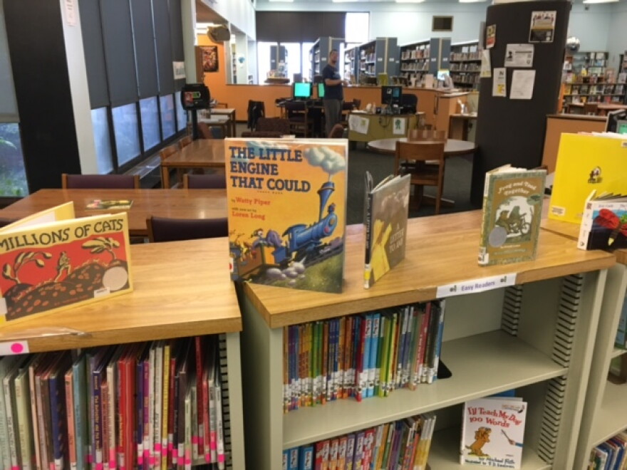 On the book shelves at the Arnett Blvd. Branch library