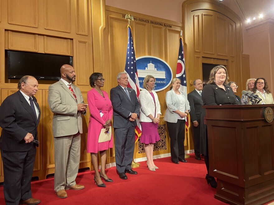 Democrats announce constitutional amendment plan at Ohio Statehouse on May 17, 2022