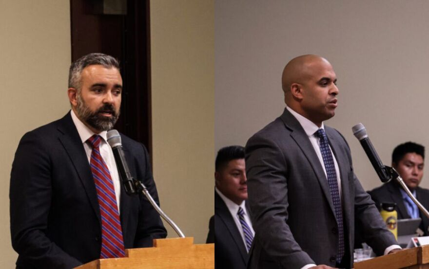 Left: Bernalillo County District Attorney Raúl Torrez is running as the Democratic candidate for the New Mexico AG’s Office. Right: Republican challenger Jeremy Gay.