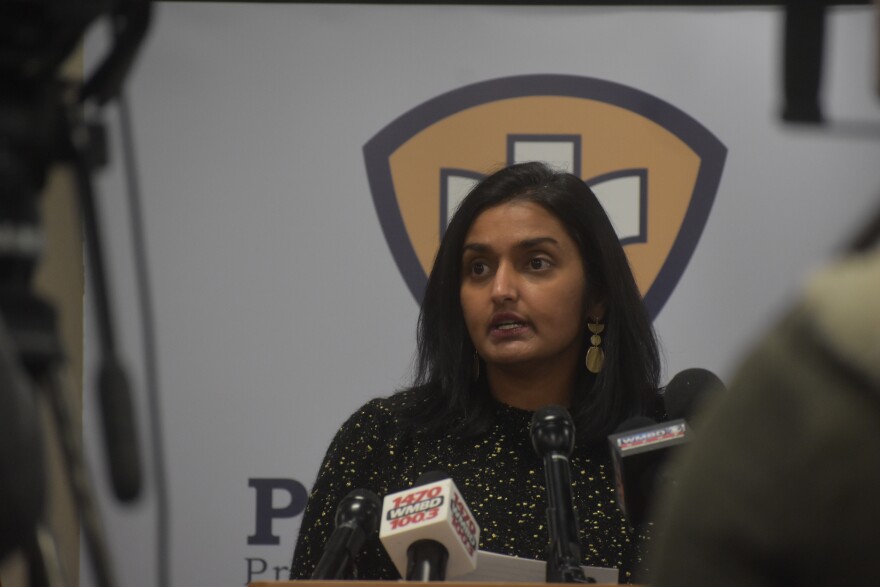 Peoria City/County Health Department Administrator Monica Hendrickson holds a press briefing on Feb. 4, 2021.