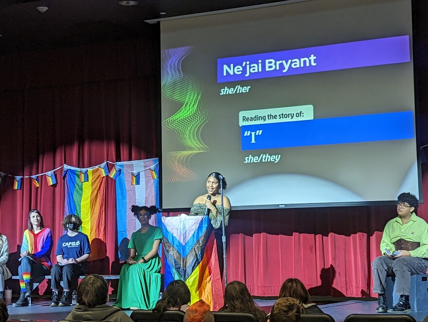 Ne'jai Bryant speaks at the Stories of Pride event at Paso Robles High.