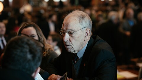 Sen. Chuck Grassley visits the Iowa Statehouse for the start of the 2025 legislative session. The Republican sits on the Senate Agriculture, Nutrition and Forestry Committee.