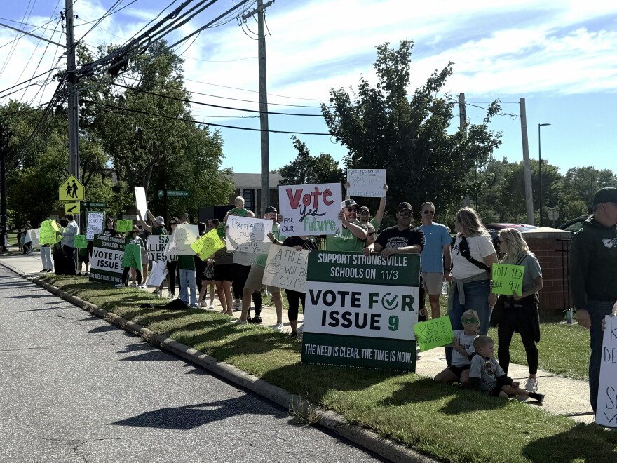 Parents, students and community members gathered on Pearl Road in front of Strongsville Middle School on Sept. 26 to advocate for a "yes" vote on a school levy.